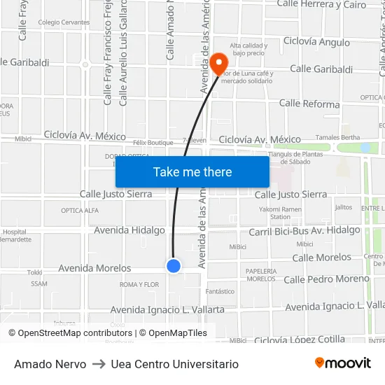 Amado Nervo to Uea Centro Universitario map