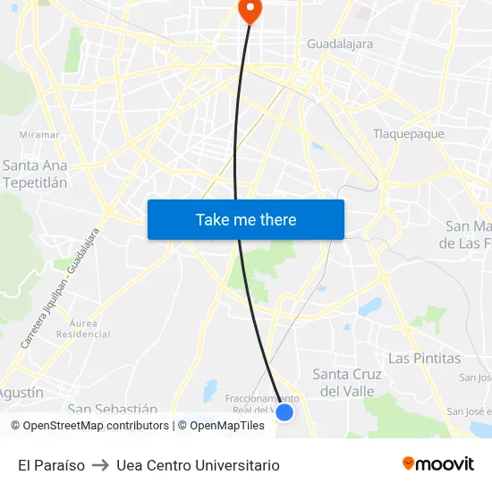 El Paraíso to Uea Centro Universitario map