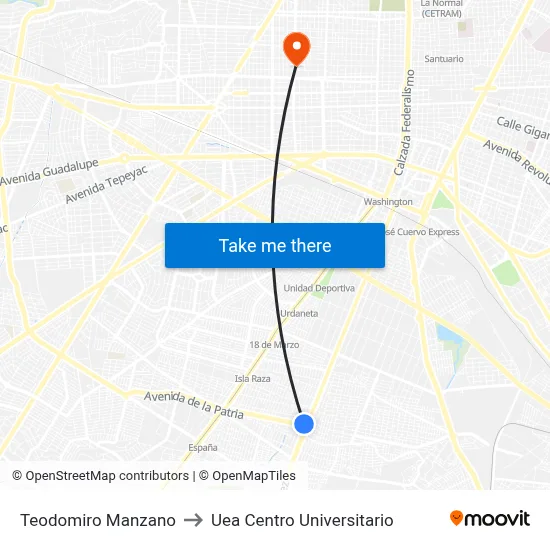 Teodomiro Manzano to Uea Centro Universitario map