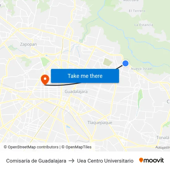 Comisaría de Guadalajara to Uea Centro Universitario map