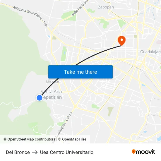 Del Bronce to Uea Centro Universitario map