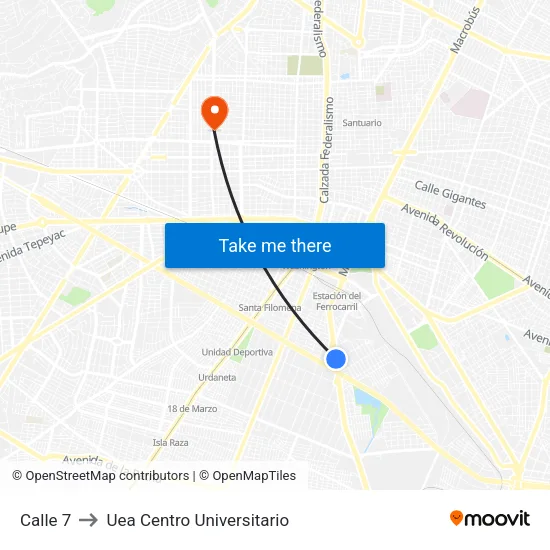 Calle 7 to Uea Centro Universitario map