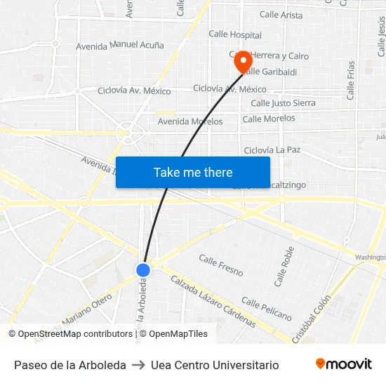 Paseo de la Arboleda to Uea Centro Universitario map
