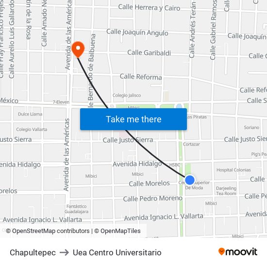 Chapultepec to Uea Centro Universitario map