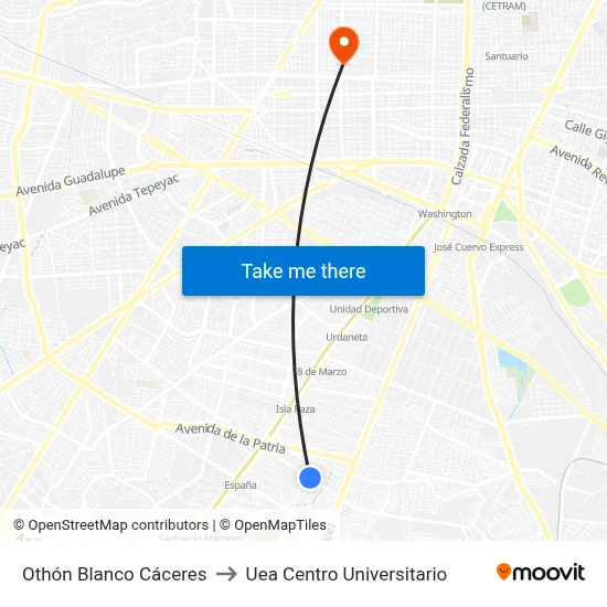 Othón Blanco Cáceres to Uea Centro Universitario map