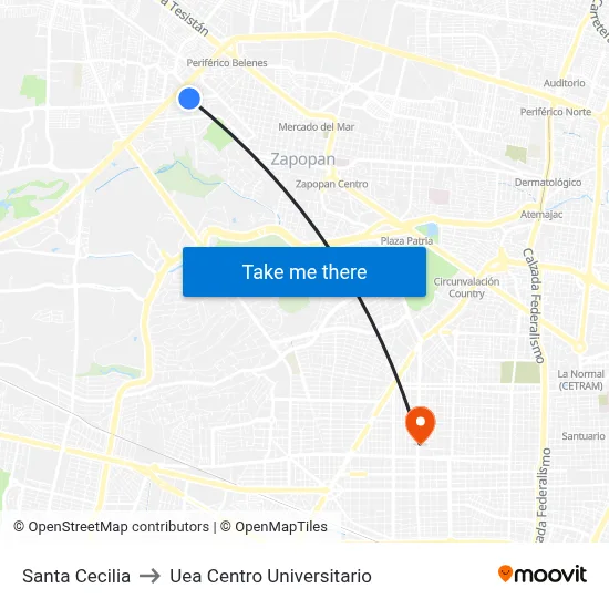 Santa Cecilia to Uea Centro Universitario map