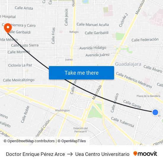 Doctor Enrique Pérez Arce to Uea Centro Universitario map