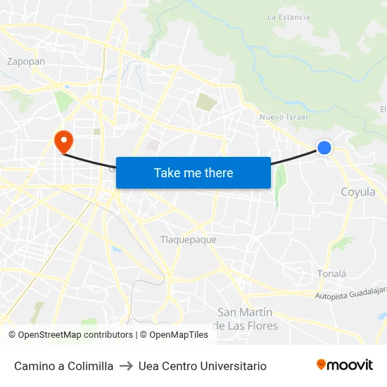 Camino a Colimilla to Uea Centro Universitario map