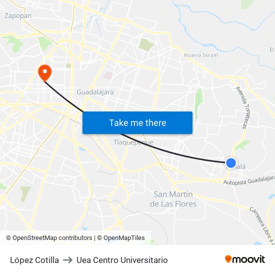 López Cotilla to Uea Centro Universitario map