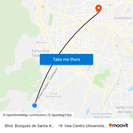 Blvd. Bosques de Santa Anita to Uea Centro Universitario map