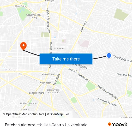 Esteban Alatorre to Uea Centro Universitario map