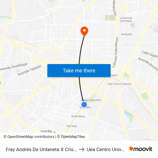 Fray Andrés De Urdaneta X Cristobal Colón to Uea Centro Universitario map