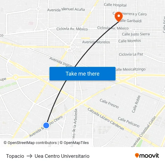 Topacio to Uea Centro Universitario map