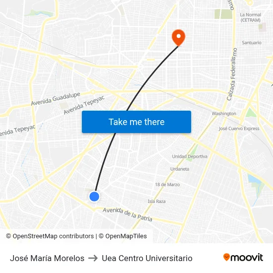 José María Morelos to Uea Centro Universitario map