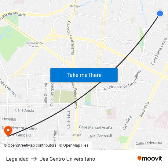 Legalidad to Uea Centro Universitario map