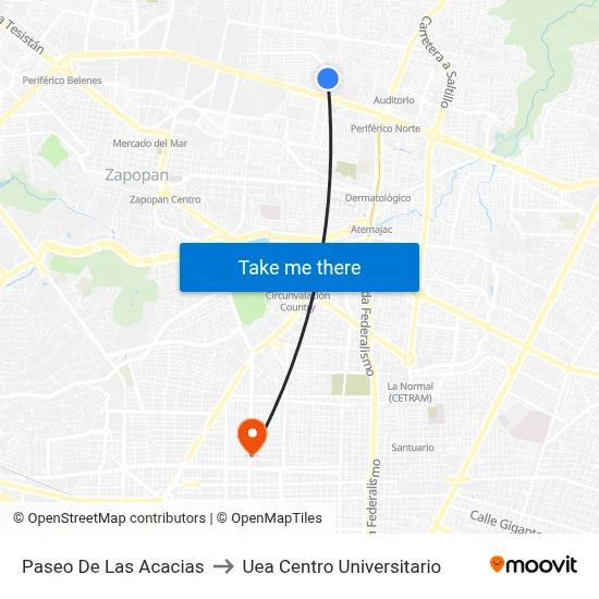 Paseo De Las Acacias to Uea Centro Universitario map