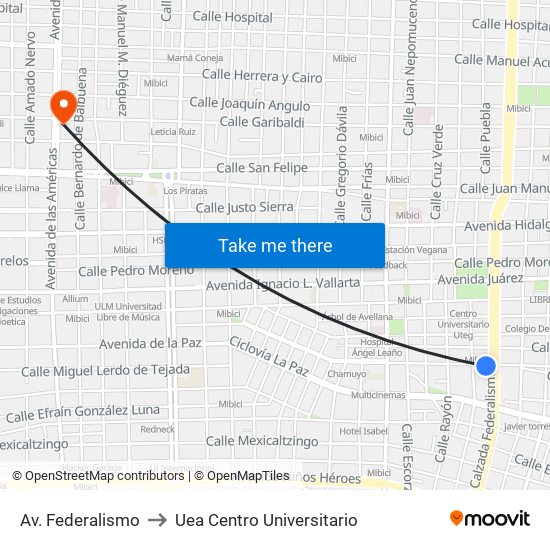 Av. Federalismo to Uea Centro Universitario map