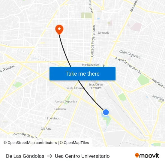 De Las Góndolas to Uea Centro Universitario map