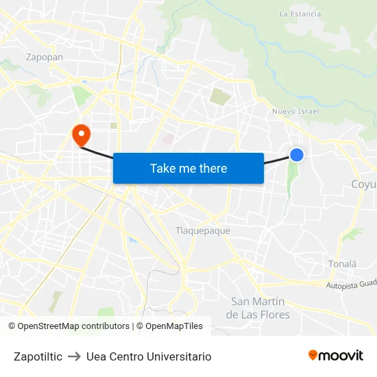 Zapotiltic to Uea Centro Universitario map