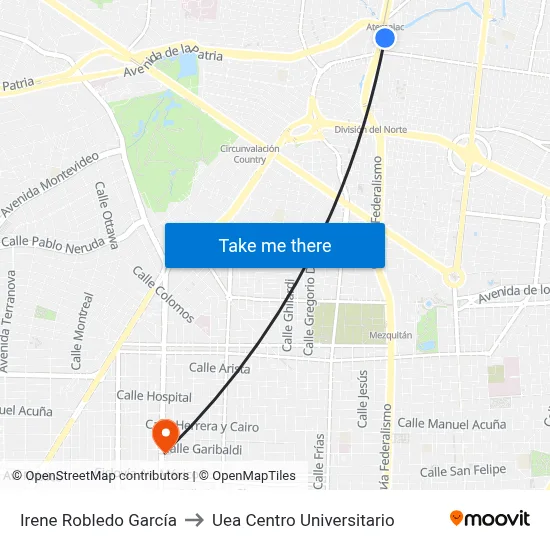 Irene Robledo García to Uea Centro Universitario map