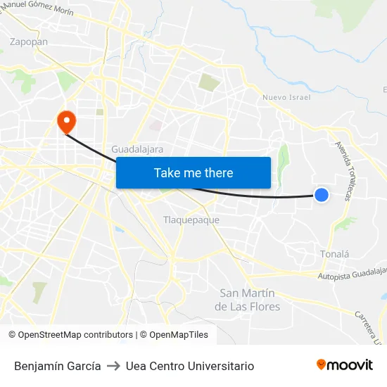 Benjamín García to Uea Centro Universitario map