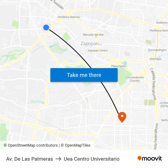 Av. De Las Palmeras to Uea Centro Universitario map