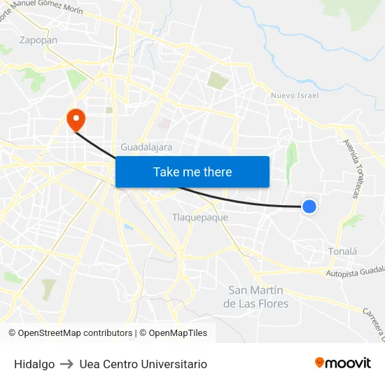 Hidalgo to Uea Centro Universitario map