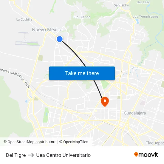 Del Tigre to Uea Centro Universitario map