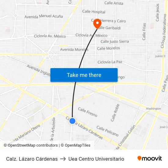 Calz. Lázaro Cárdenas to Uea Centro Universitario map
