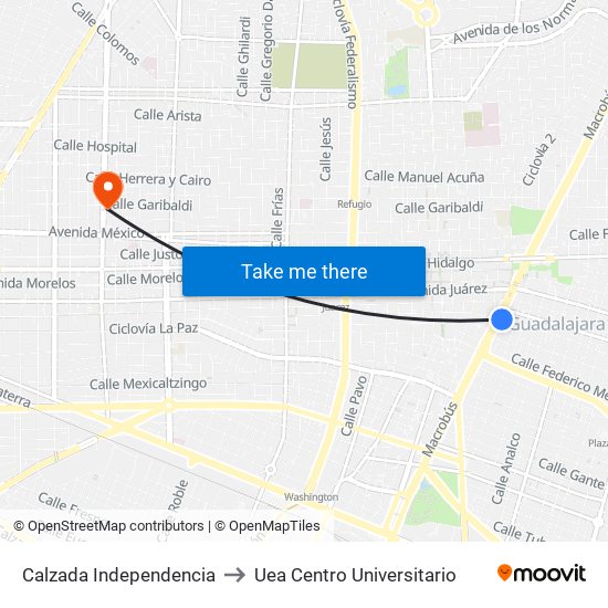 Calzada Independencia to Uea Centro Universitario map