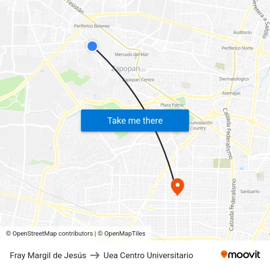 Fray Margil de Jesús to Uea Centro Universitario map