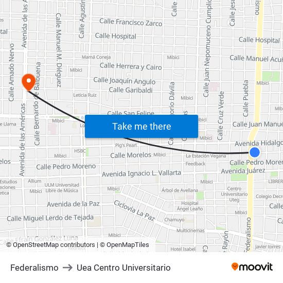 Federalismo to Uea Centro Universitario map