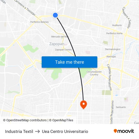 Industria Textil to Uea Centro Universitario map