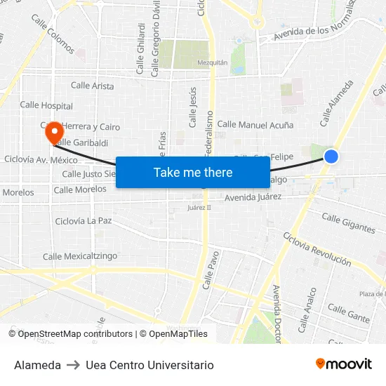 Alameda to Uea Centro Universitario map