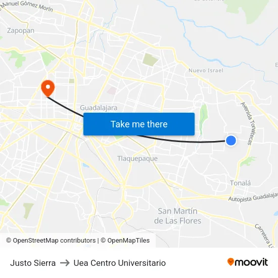 Justo Sierra to Uea Centro Universitario map