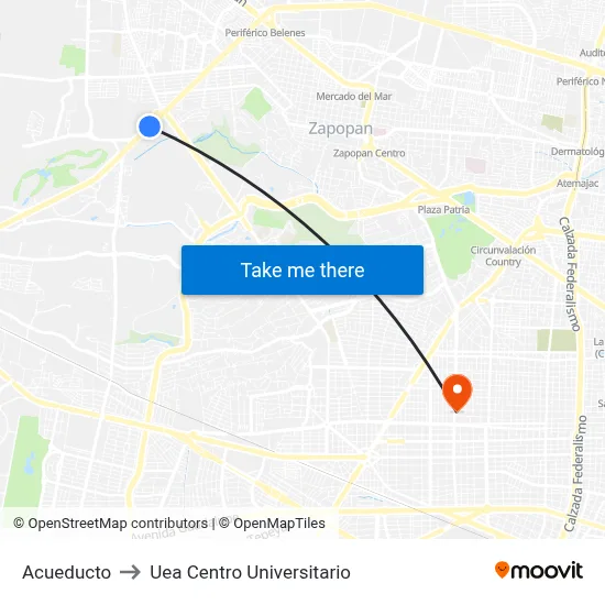 Acueducto to Uea Centro Universitario map