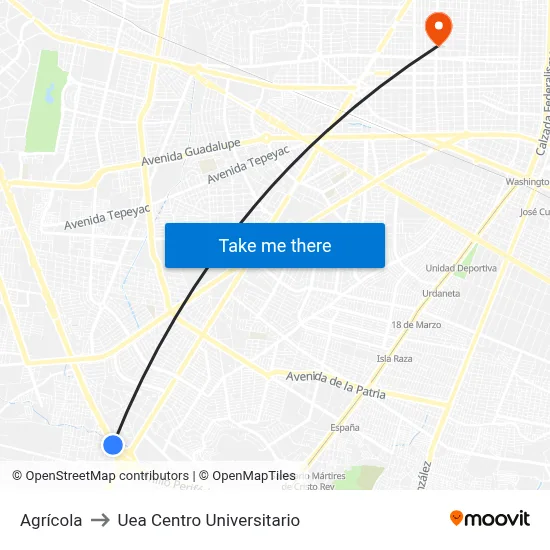 Agrícola to Uea Centro Universitario map