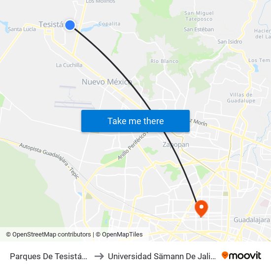 Parques De Tesistán III to Universidad Sämann De Jalisco map