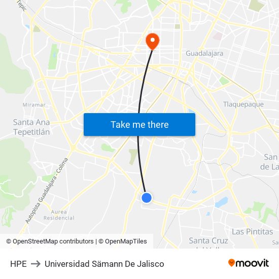 HPE to Universidad Sämann De Jalisco map