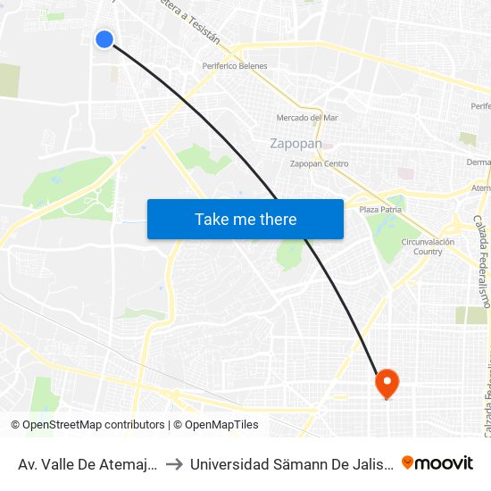 Av. Valle De Atemajac to Universidad Sämann De Jalisco map