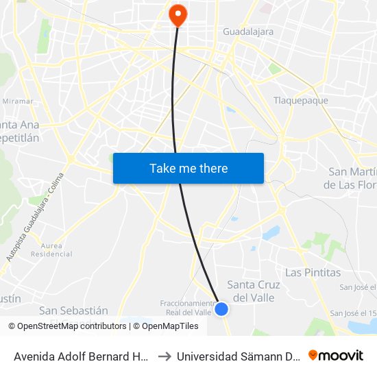 Avenida Adolf Bernard Horn Junior to Universidad Sämann De Jalisco map