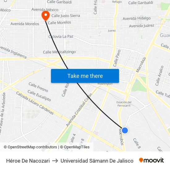 Héroe De Nacozari to Universidad Sämann De Jalisco map