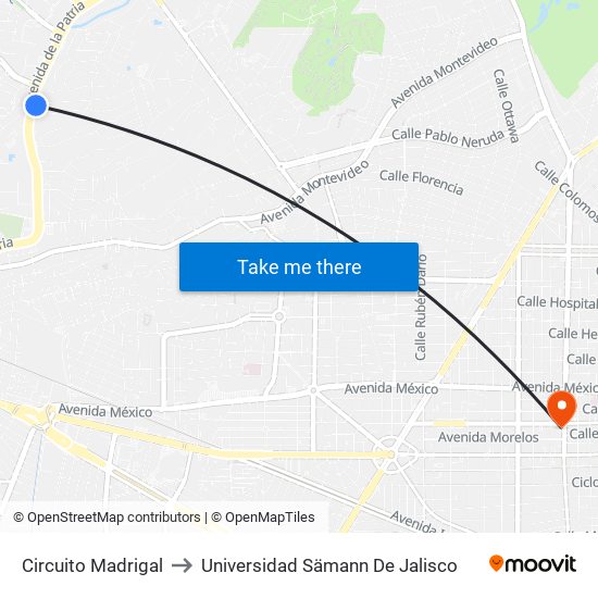 Circuito Madrigal to Universidad Sämann De Jalisco map