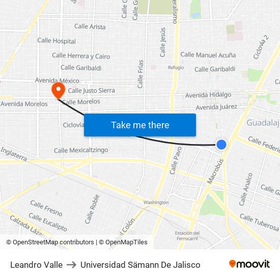 Leandro Valle to Universidad Sämann De Jalisco map