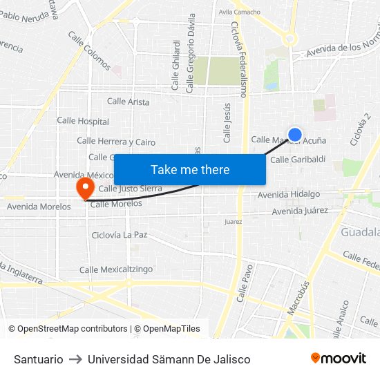 Santuario to Universidad Sämann De Jalisco map