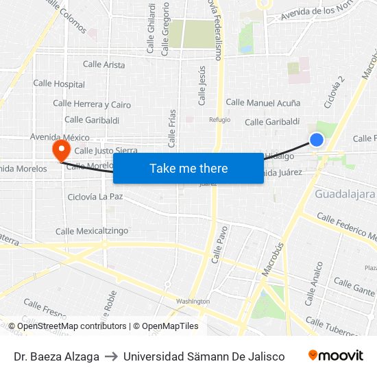 Dr. Baeza Alzaga to Universidad Sämann De Jalisco map