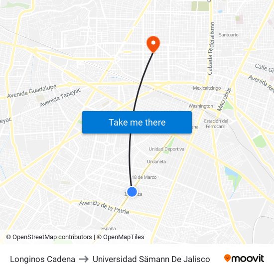 Longinos Cadena to Universidad Sämann De Jalisco map