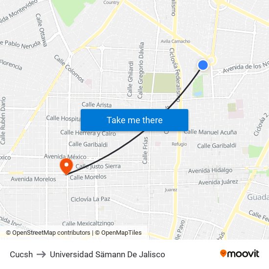 CUCSH to Universidad Sämann De Jalisco map