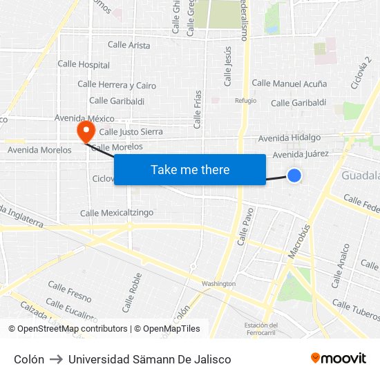 Colón to Universidad Sämann De Jalisco map