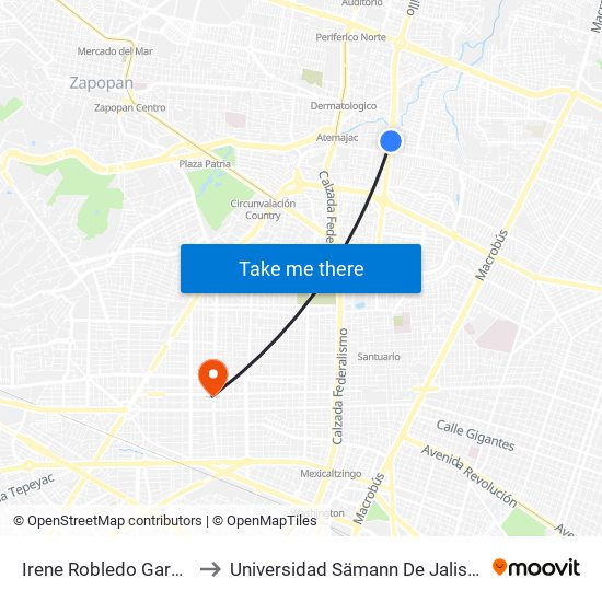 Irene Robledo García to Universidad Sämann De Jalisco map